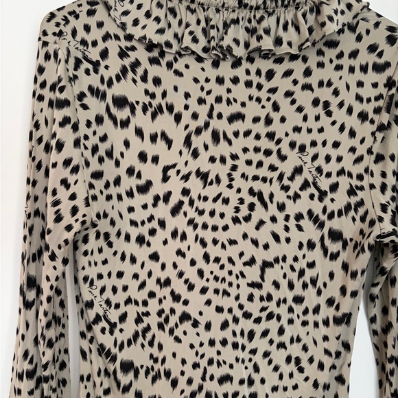 Pink Tartan Leopard Print Midi Dress with Ruffle Collar, Size M - Picture 5 of 5